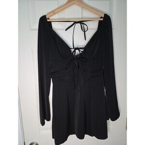 Little Black Dress Long Sleeve Double Bow Peek A Boo Front Sz M Polyester
